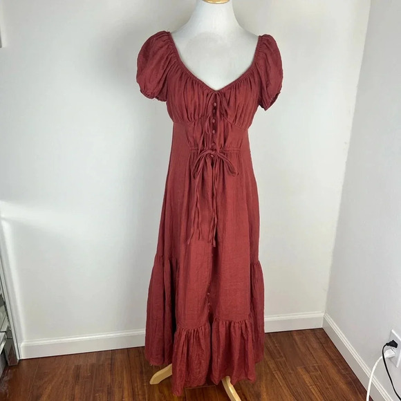 NWT Moon River Rust Orange Boho Midi Dress Size S - Picture 1 of 6
